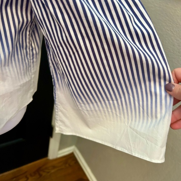 Milly Blue And White Striped Ombré Lace Off The Shoulder Coastal Swing Top Sz 6 - Picture 6 of 11